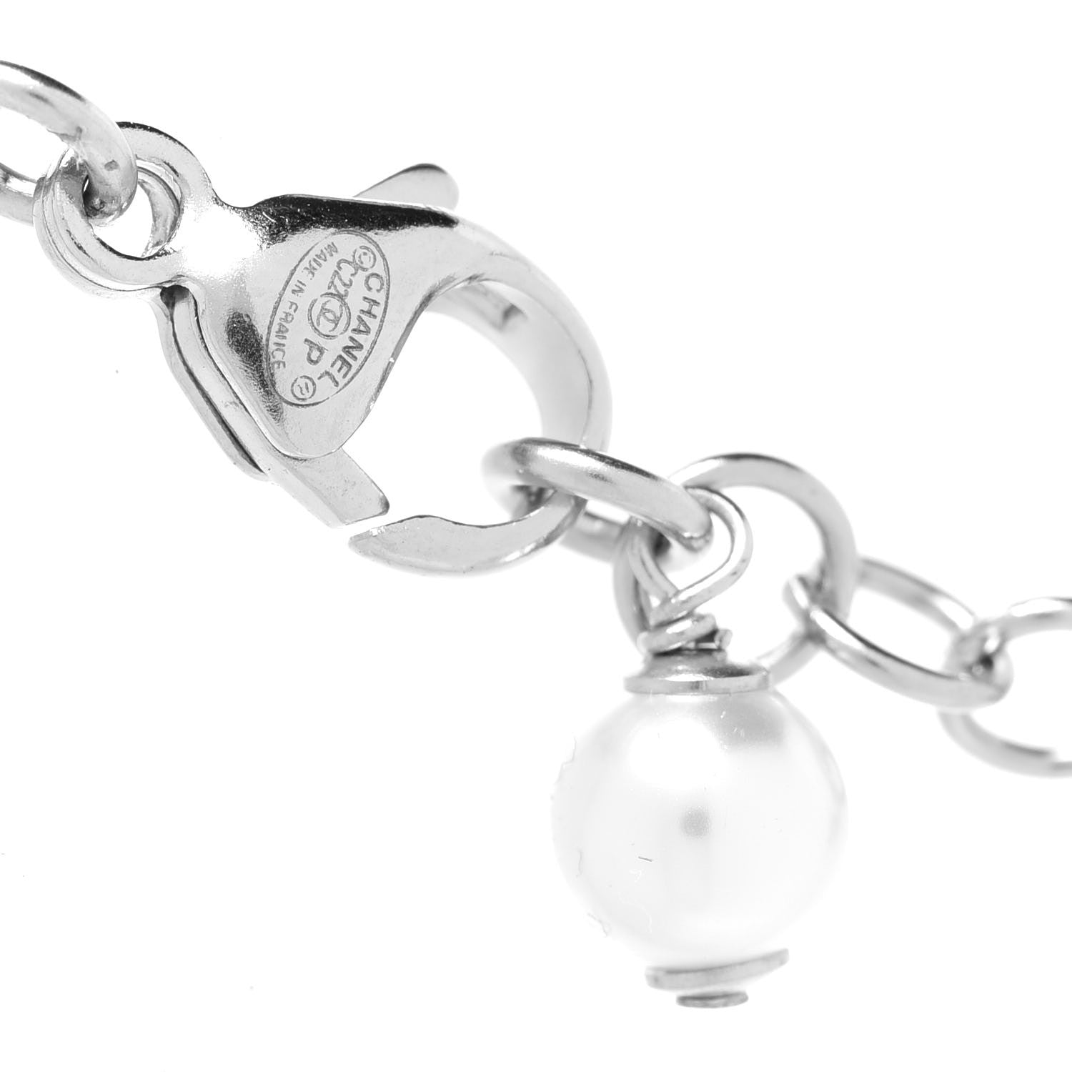 Chanel Crystal Pearl Flower CC Bracelet Silver 5 of 6