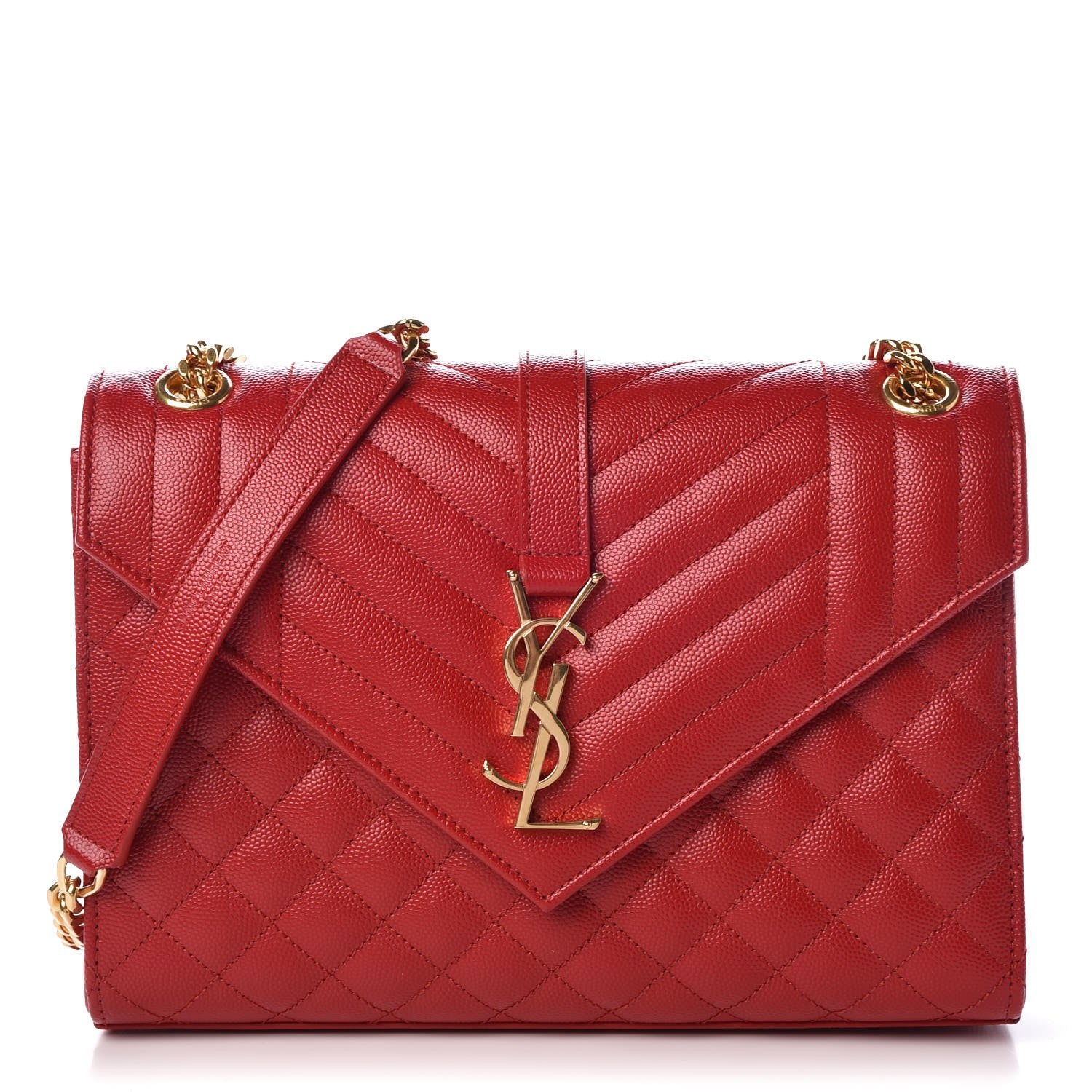 Saint Laurent Grain De Poudre Textured Mixed Matelasse Triquilt Medium Monogram Satchel New Red 1 of 6