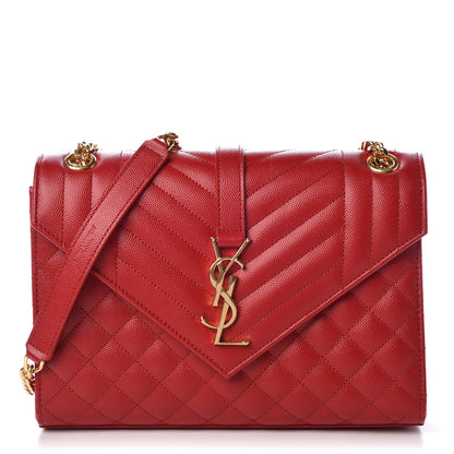 Saint Laurent Grain De Poudre Textured Mixed Matelasse Triquilt Medium Monogram Satchel New Red 1 of 6