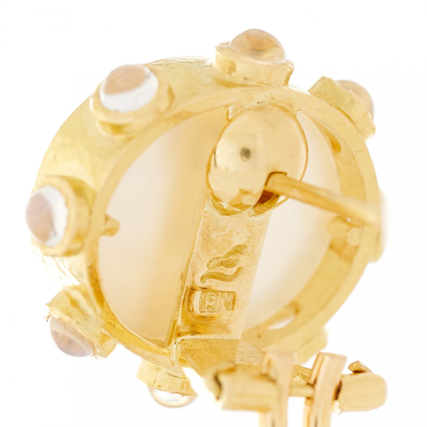 19K Yellow Gold Venetian Glass Moonstone Clip On Earrings