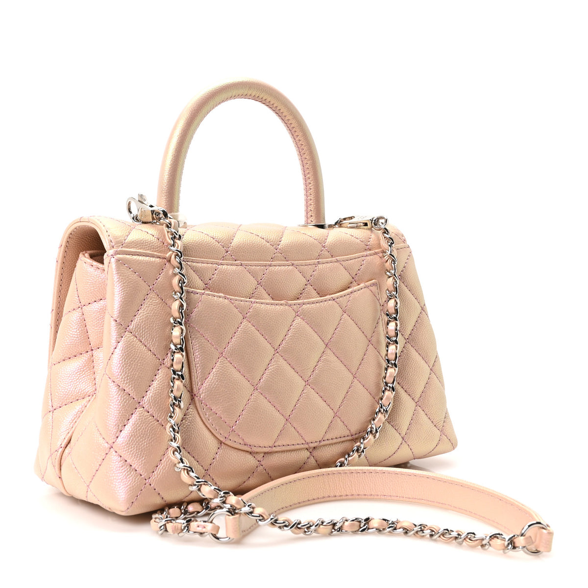 Iridescent Caviar Quilted Mini Coco Handle Flap  Pink
