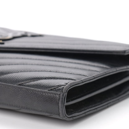 Saint Laurent Grain De Poudre Matelasse Chevron Monogram Chain Wallet Black 8 of 14