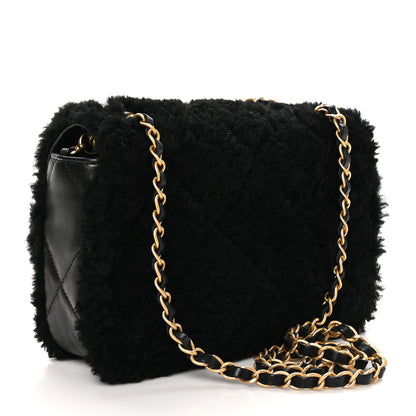 Chanel Shearling Lambskin Quilted Furry Coco Flap Black 3 of 11