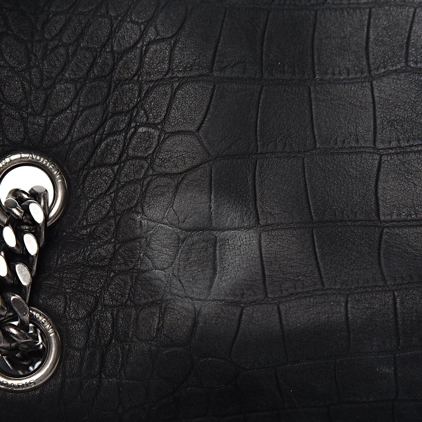 Nubuck Crocodile Embossed Monogram Medium Niki Chain Satchel Black