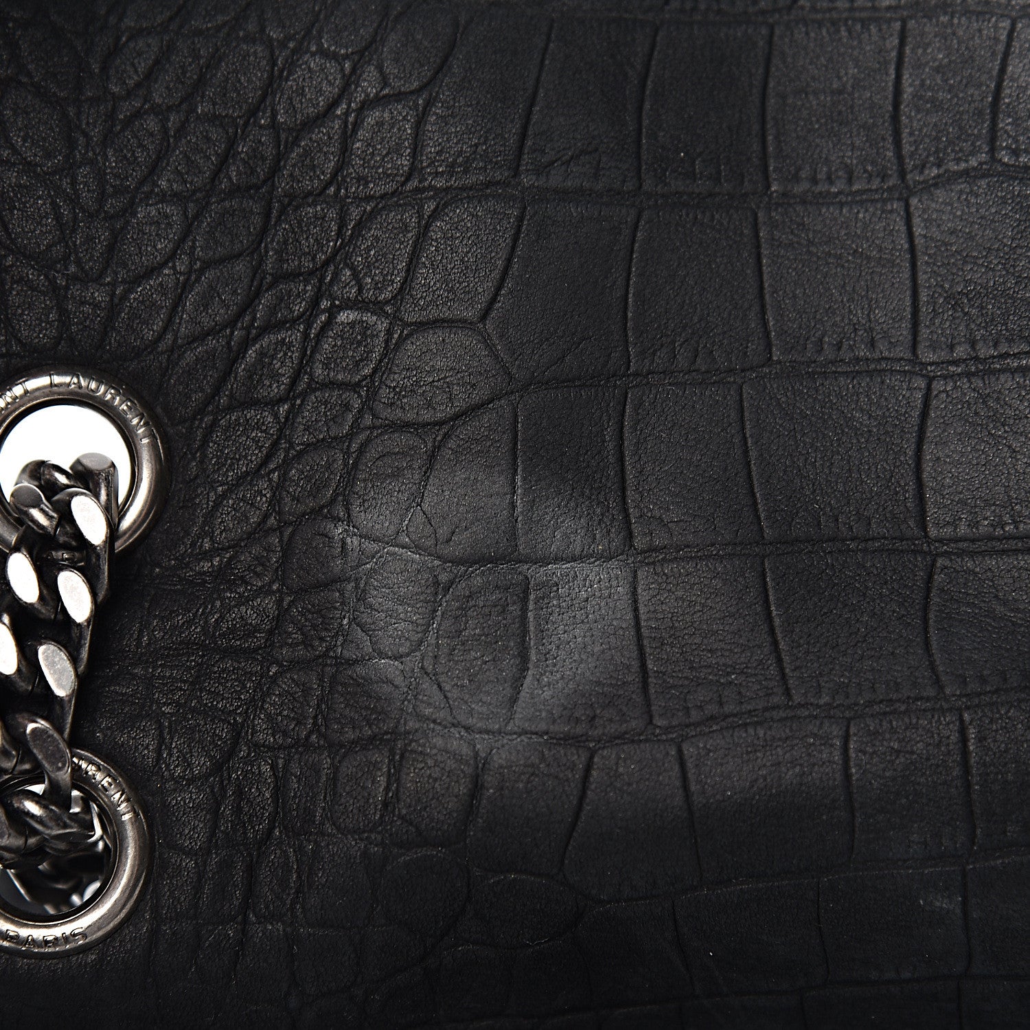 Saint Laurent Nubuck Crocodile Embossed Monogram Medium Niki Chain Satchel Black 8 of 17
