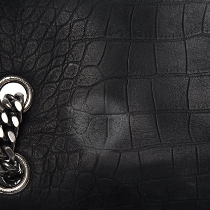 Saint Laurent Nubuck Crocodile Embossed Monogram Medium Niki Chain Satchel Black 8 of 17