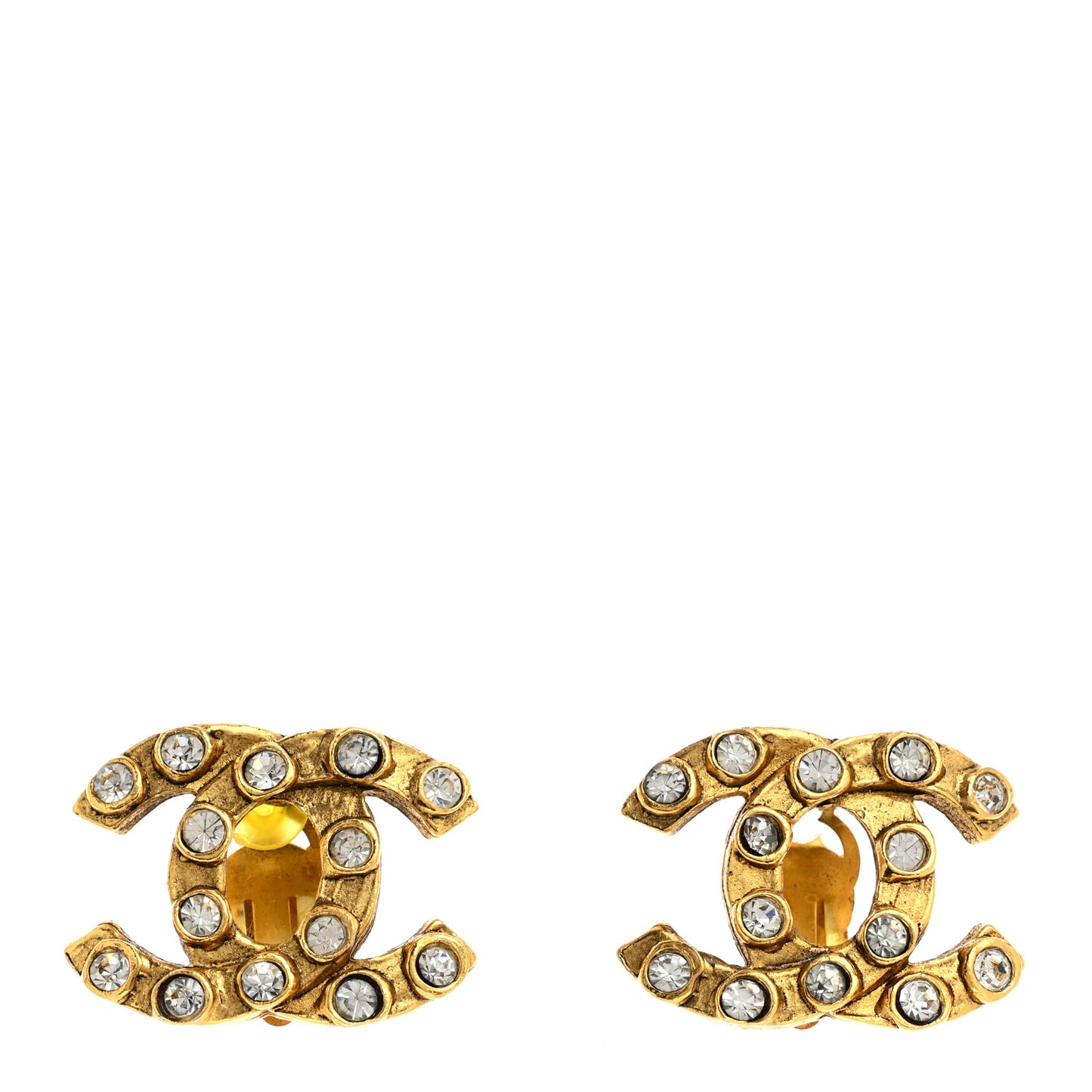 Crystal Studded CC Clip On Earrings Gold