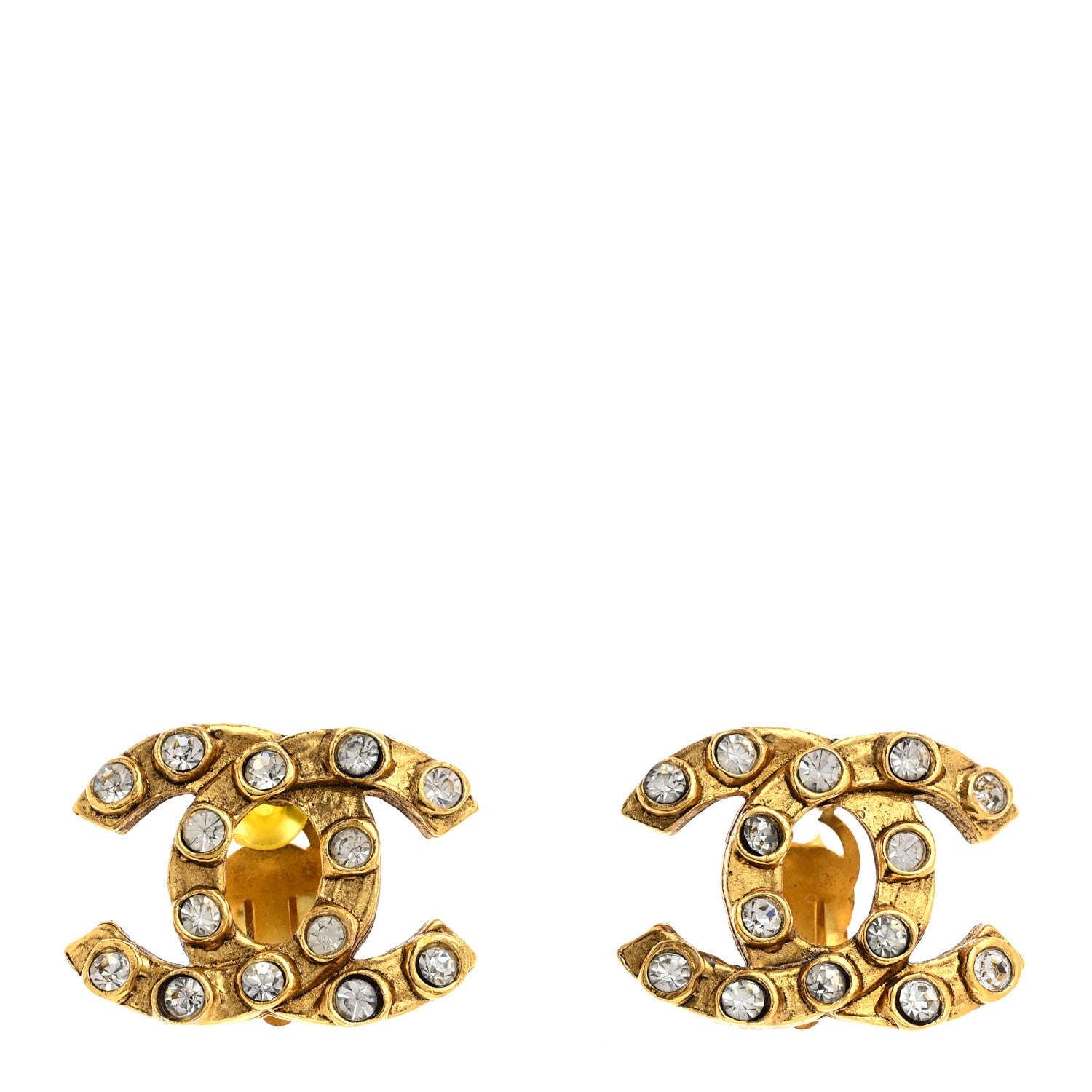 Chanel Crystal Studded CC Clip On Earrings Gold 1 of 4