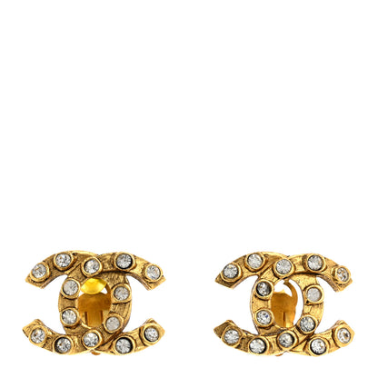 Chanel Crystal Studded CC Clip On Earrings Gold 1 of 4