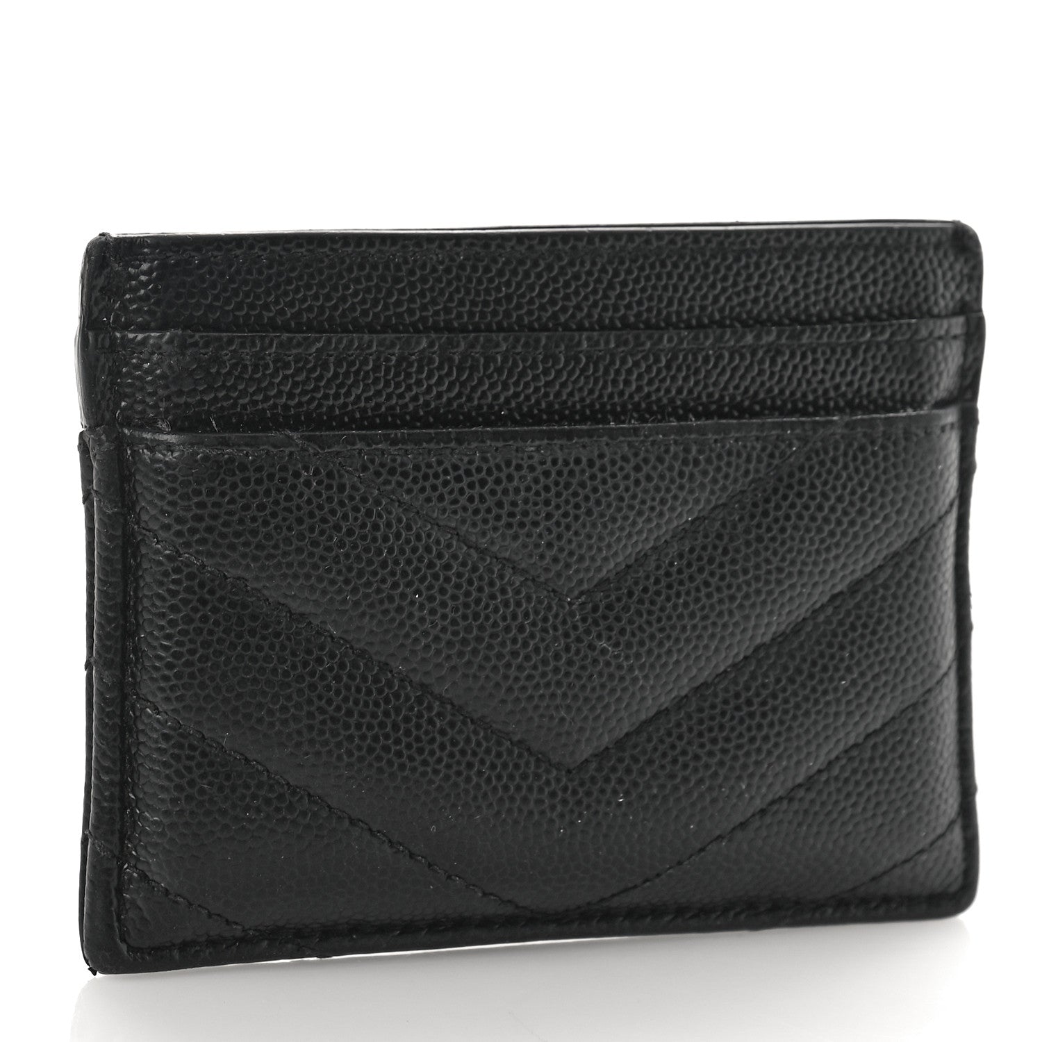Saint Laurent Grain De Poudre Matelasse Chevron Monogram Credit Card Case Black 3 of 10
