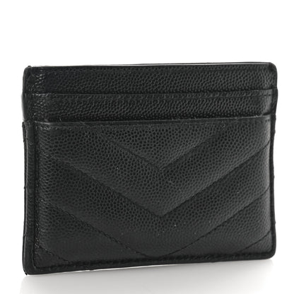 Saint Laurent Grain De Poudre Matelasse Chevron Monogram Credit Card Case Black 3 of 10