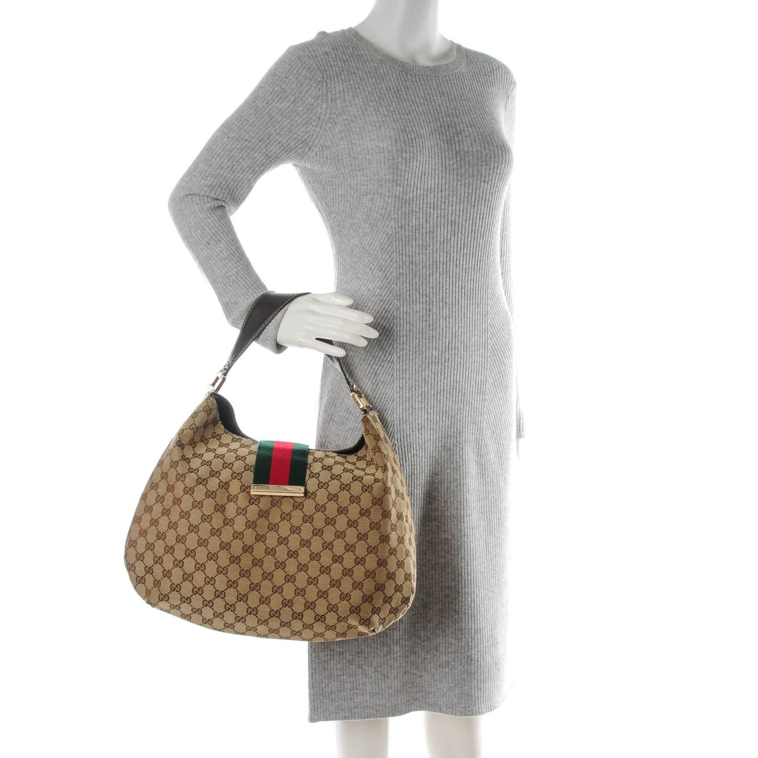 Gucci Monogram Large New Ladies Web Hobo Dark Brown 2 of 7