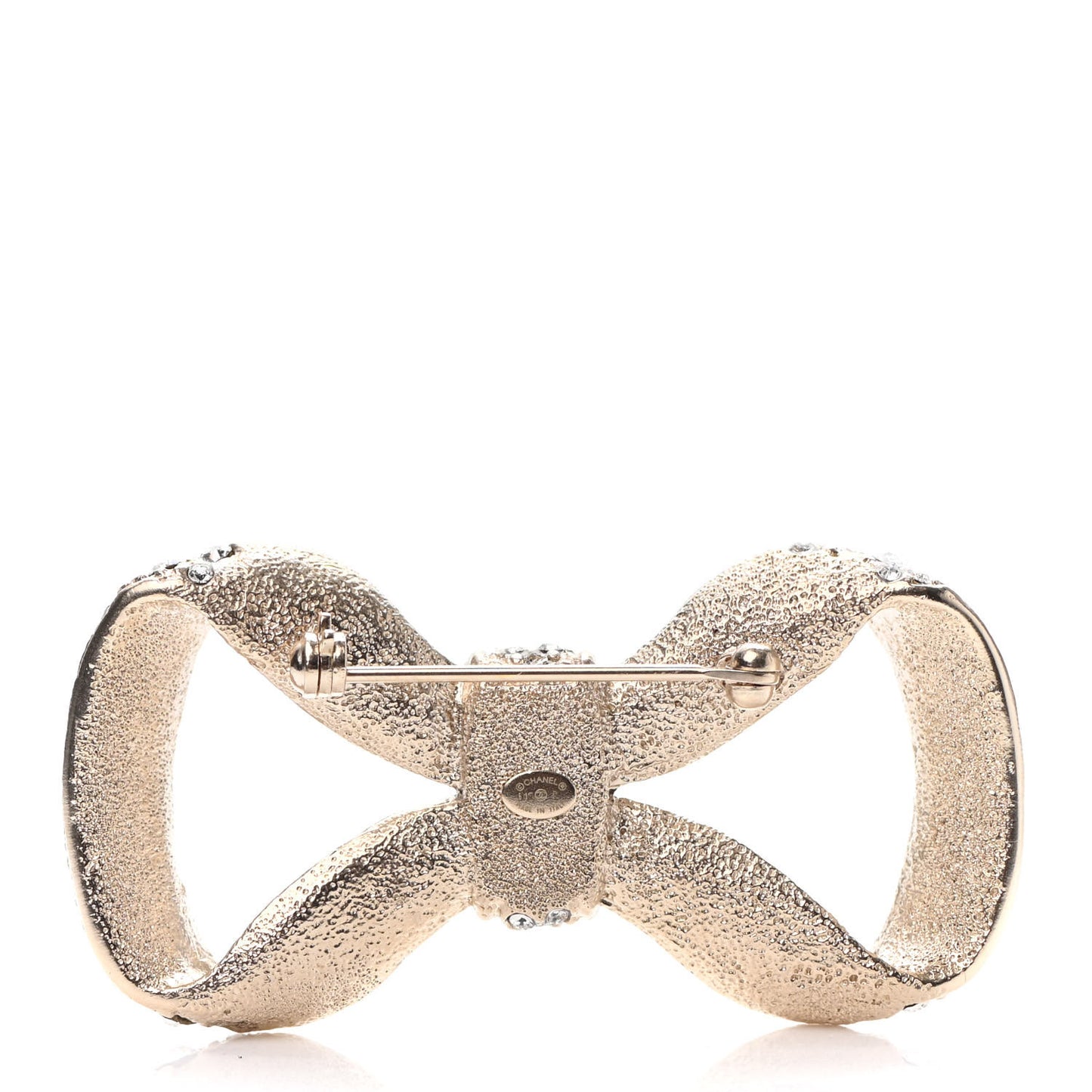 Metal Crystal Bow Brooch Light Gold