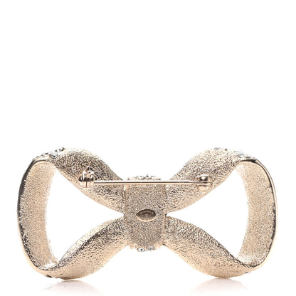 Chanel Metal Crystal Bow Brooch Light Gold 2 of 3