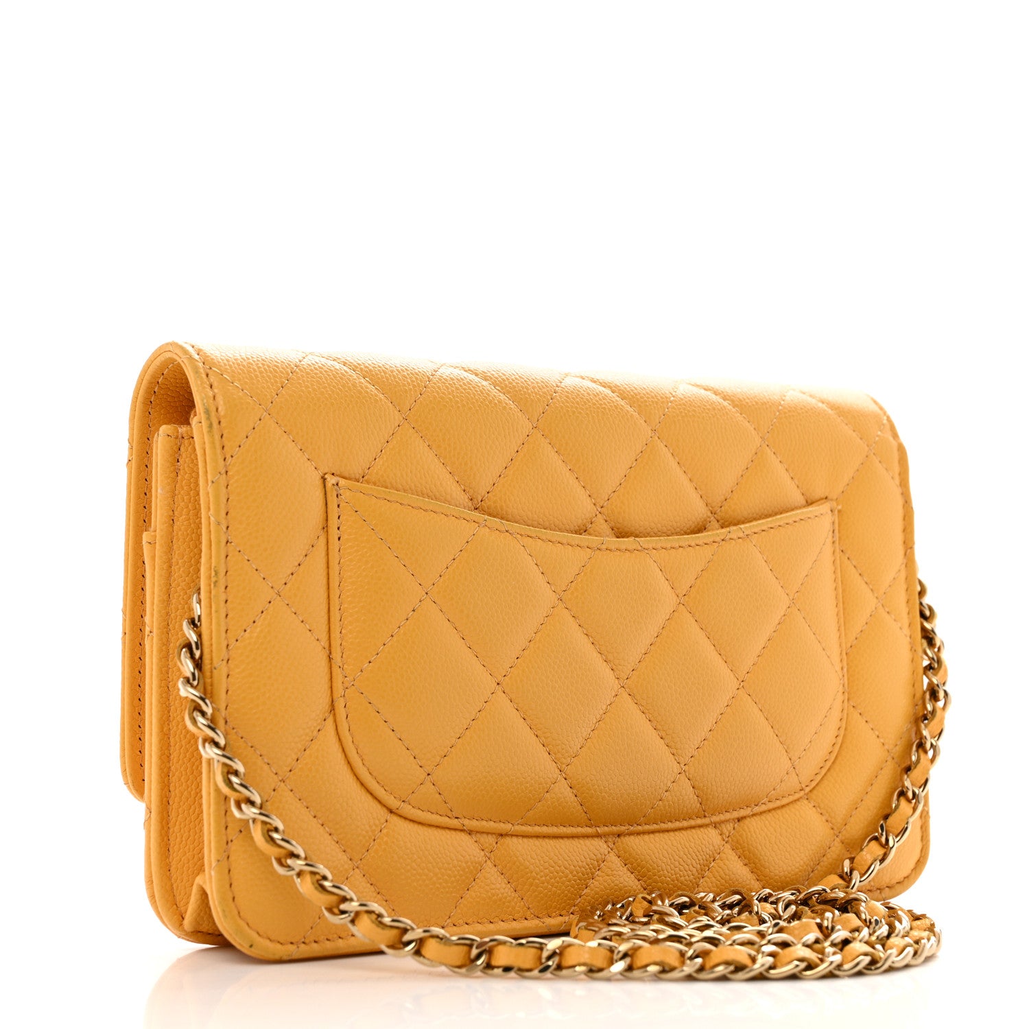 Chanel Caviar Quilted Wallet on Chain WOC Yellow 3 of 15