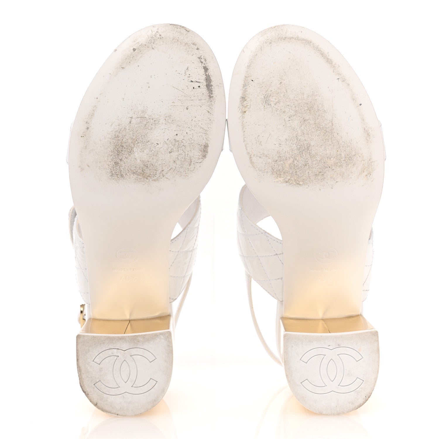 Chanel Patent Quilted CC Turnlock Sandals 40.5 White 6 of 14