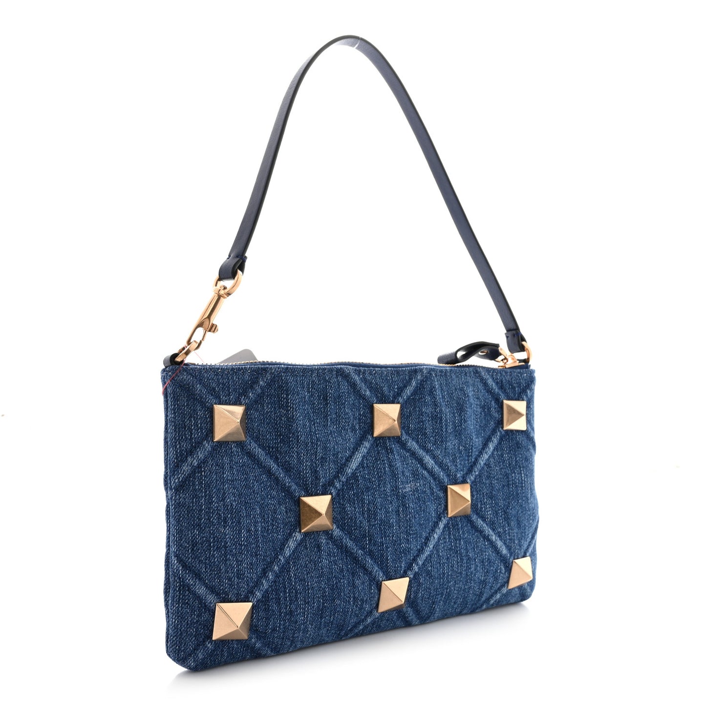 Denim Roman Stud Zip Pouch Denim
