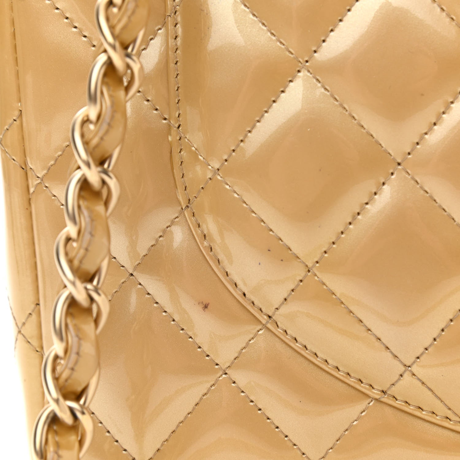 Chanel Metallic Patent Quilted Maxi Single Flap Beige 12 of 13