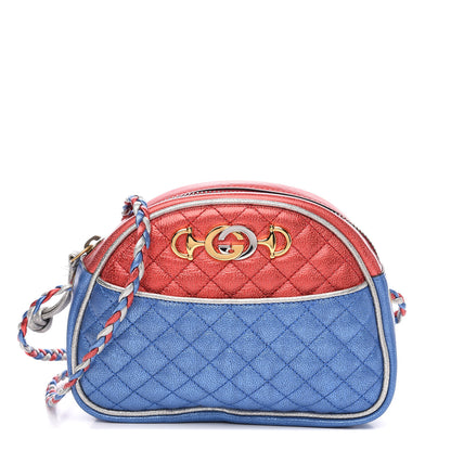 Gucci Laminated Nappa Trapuntata Mini Zumi Dome Shoulder Bag Rosso Marine Argento 1 of 11