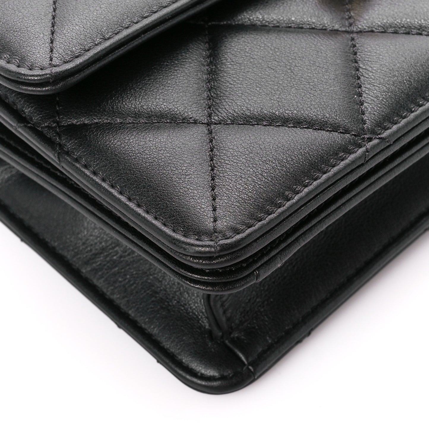 Shiny Calfskin Quilted Mini Metal Top Handle Flap Black