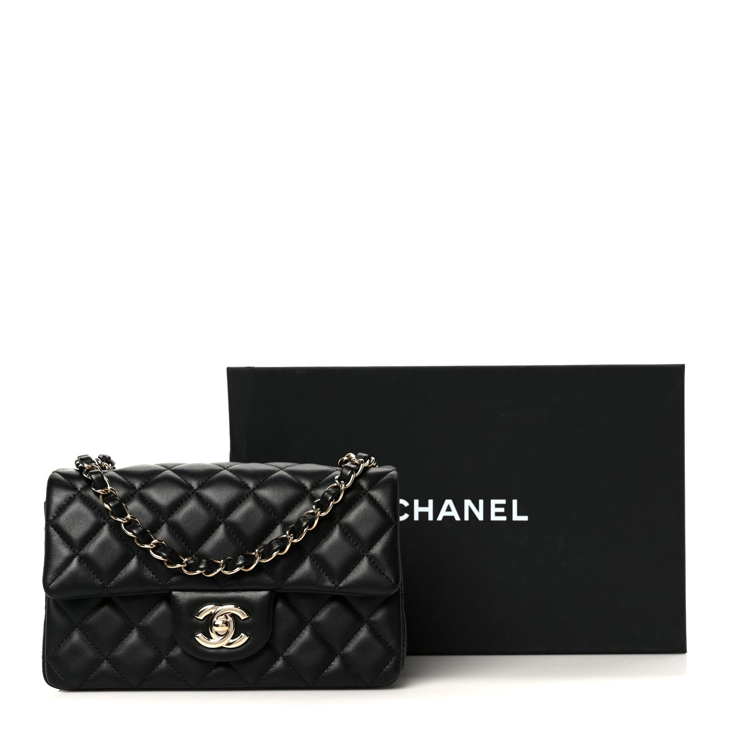 Lambskin Quilted Mini Rectangular Flap Black