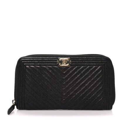 Chanel Caviar Chevron Quilted Zip Around Boy Wallet Black 1 of 7