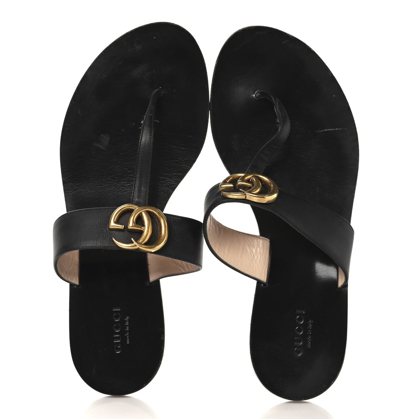 Calfskin GG Marmont Thong Sandals 38.5 Black