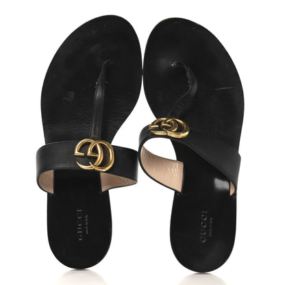 Gucci Calfskin GG Marmont Thong Sandals 38.5 Black 2 of 11