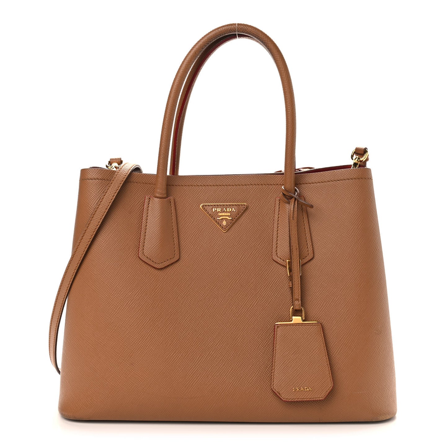 Saffiano Cuir Medium Double Bag Caramel Fuoco