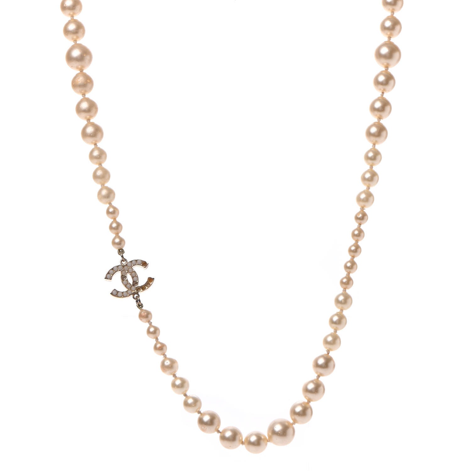 Chanel Graduated Pearl CC Long Necklace Light Gold 1 of 5