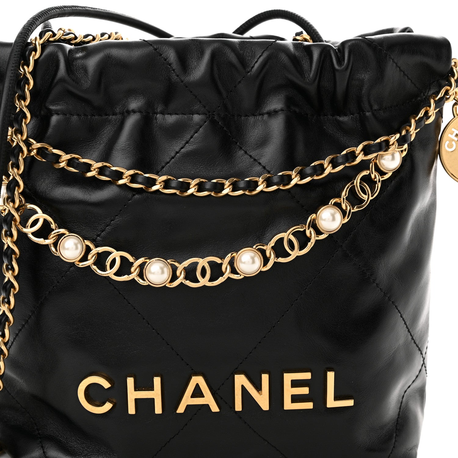 Chanel Shiny Calfskin Quilted Pearl CC Chain Mini Chanel 22 Black 8 of 11