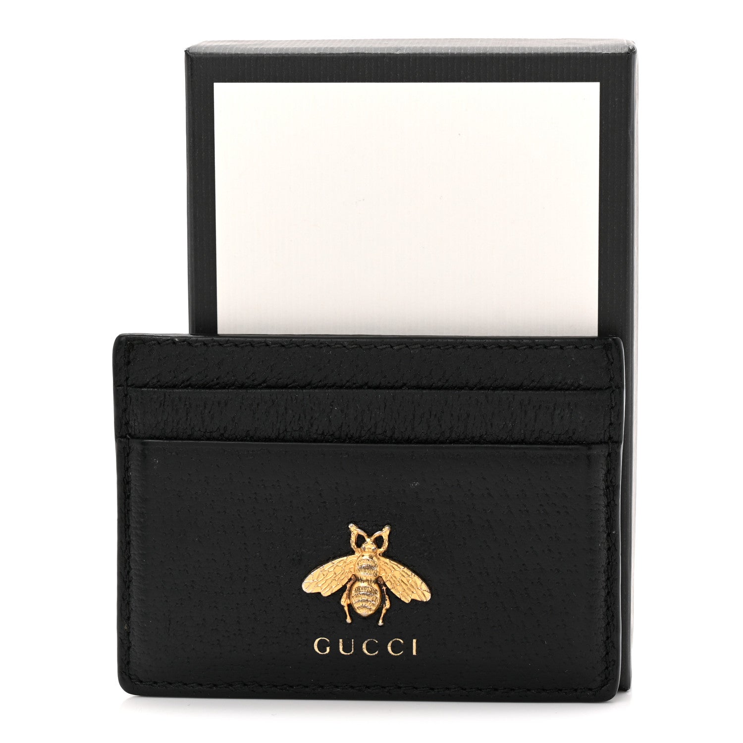 Gucci Pebbled Calfskin Animalier Card Holder Black 7 of 7