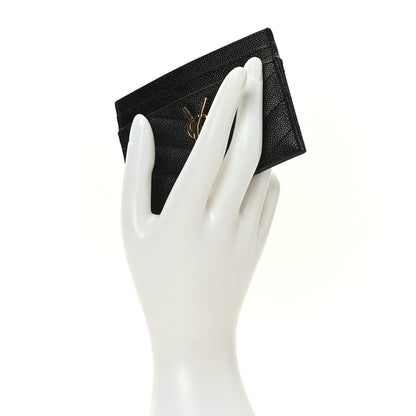 Saint Laurent Grain De Poudre Matelasse Chevron Monogram Credit Card Case Black 2 of 7