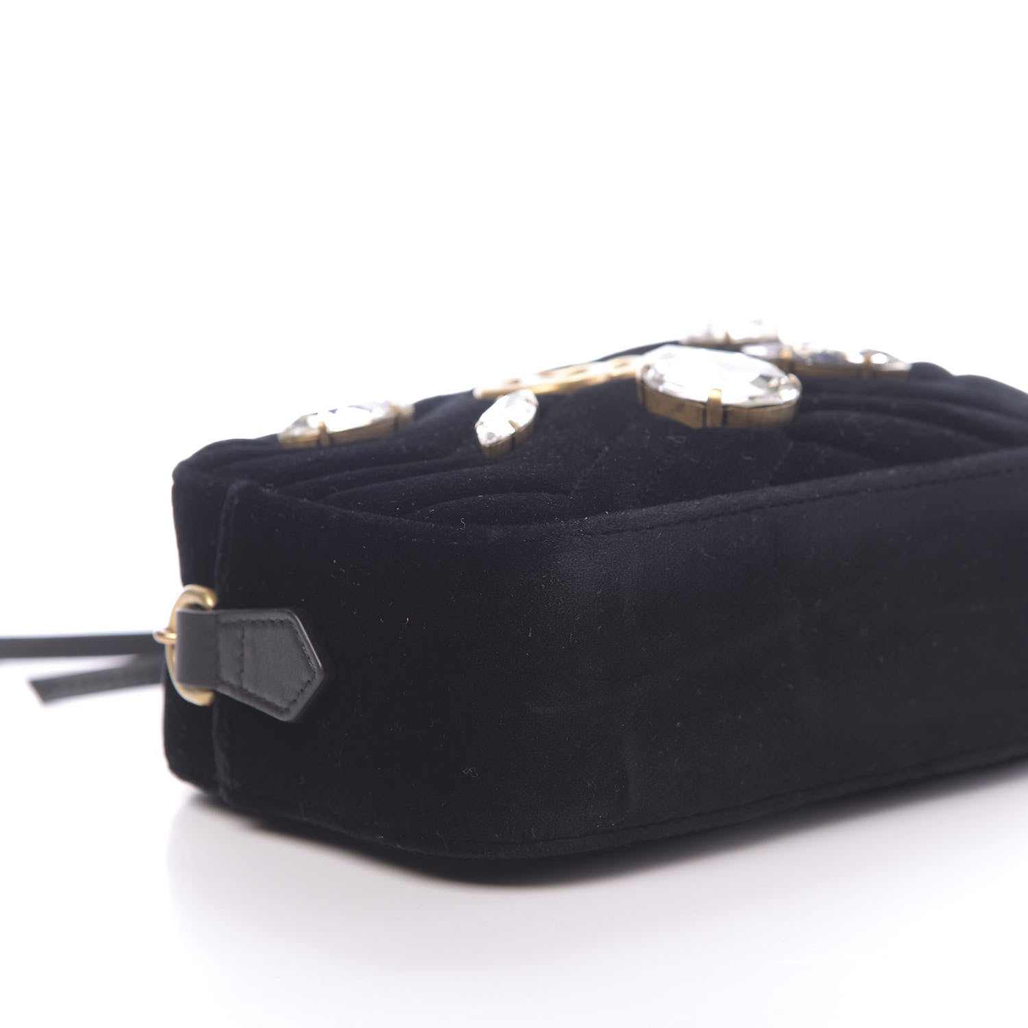 Gucci Velvet Matelasse Marquise Crystals Mini GG Marmont Chain Shoulder Bag Black 8 of 10
