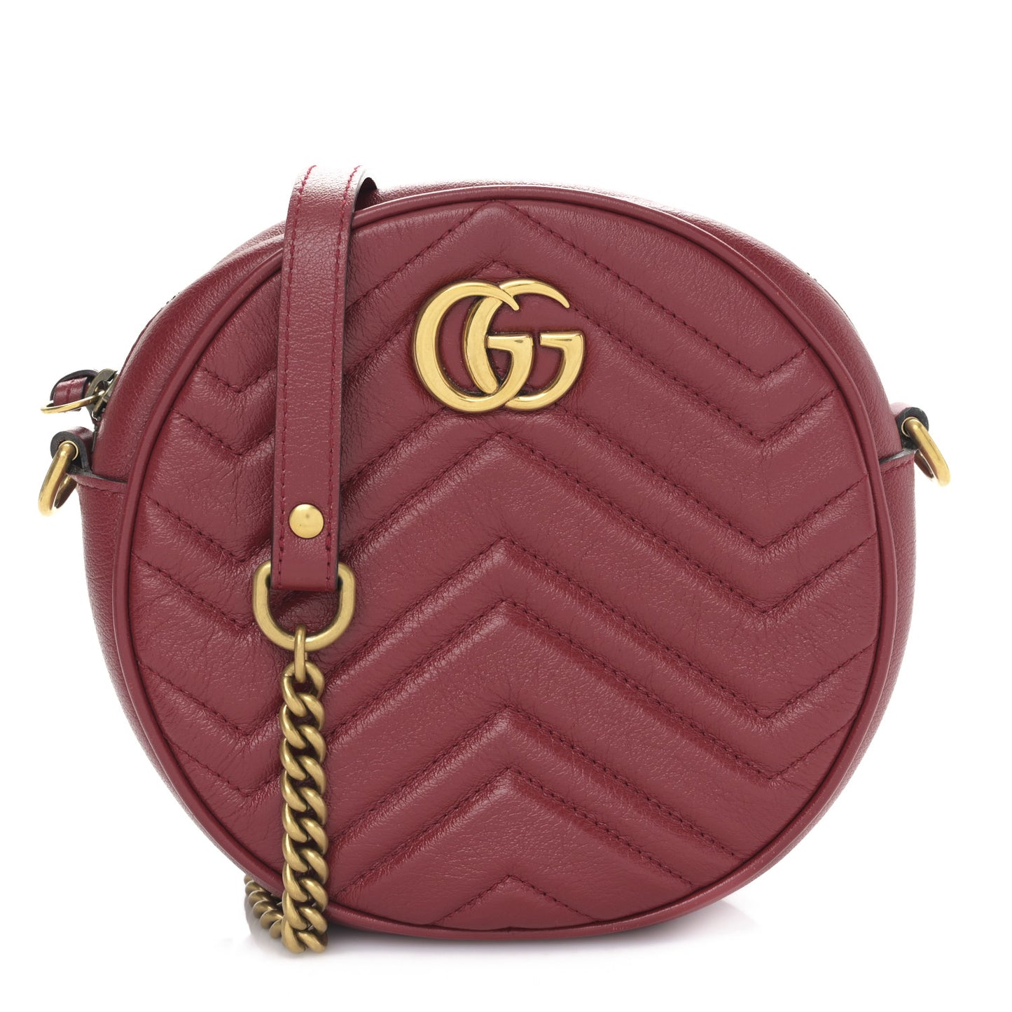 Glazed Calfskin Matelasse Heart Mini GG Marmont Round Shoulder Bag Romantic Cerise