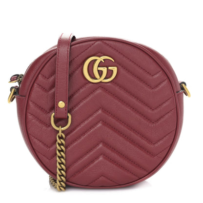 Gucci Glazed Calfskin Matelasse Heart Mini GG Marmont Round Shoulder Bag Romantic Cerise 1 of 9