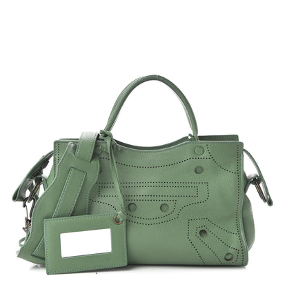 Balenciaga Chevre Perforated Blackout Hardware Nano City Green 1 of 12