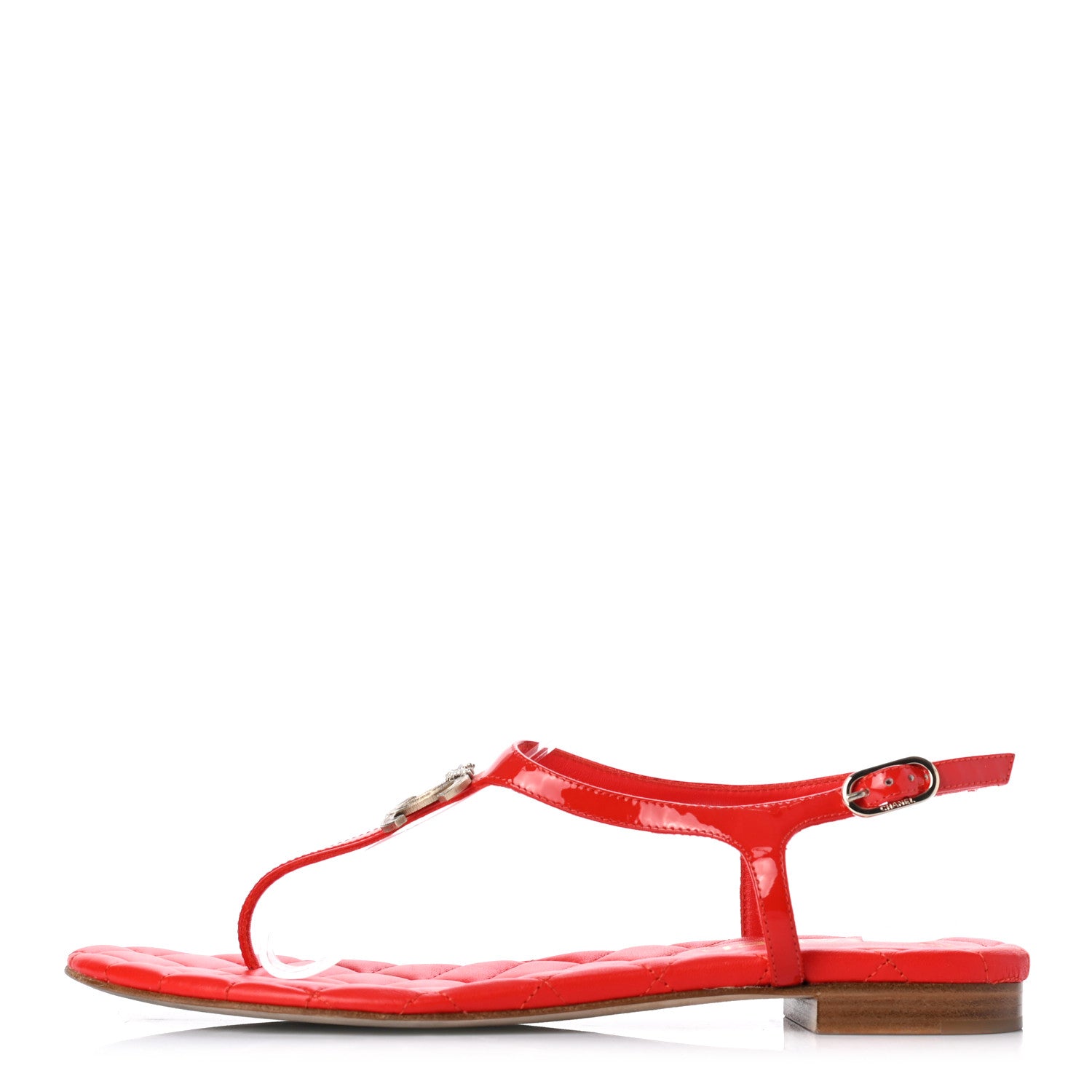 Chanel Patent CC Logo Thong Sandals 37.5 Red 1 of 8