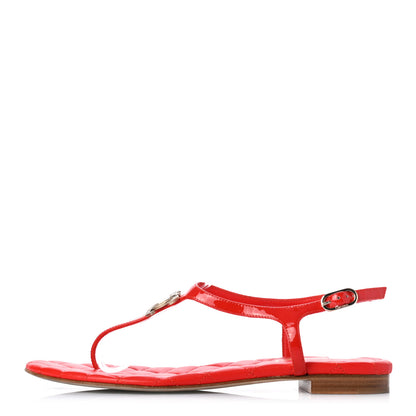 Chanel Patent CC Logo Thong Sandals 37.5 Red 1 of 8