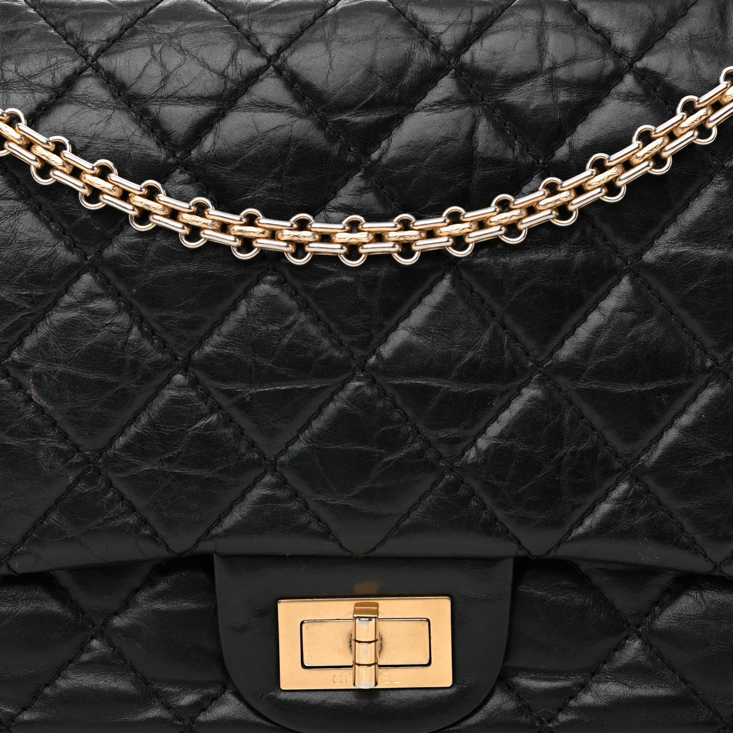 Aged Calfskin Quilted 2.55 Reissue 227 Flap Black