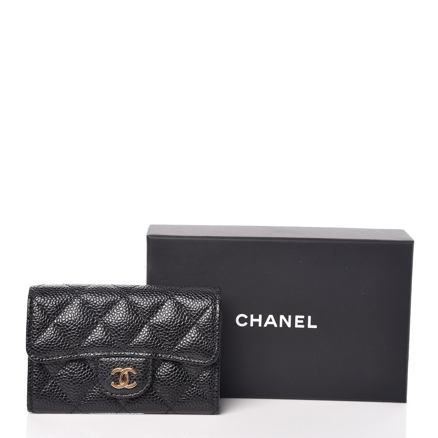 Caviar Quilted Flap Card Holder Black