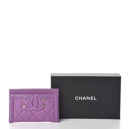 Chanel Caviar Quilted Filigree Card Holder Purple 9 of 9
