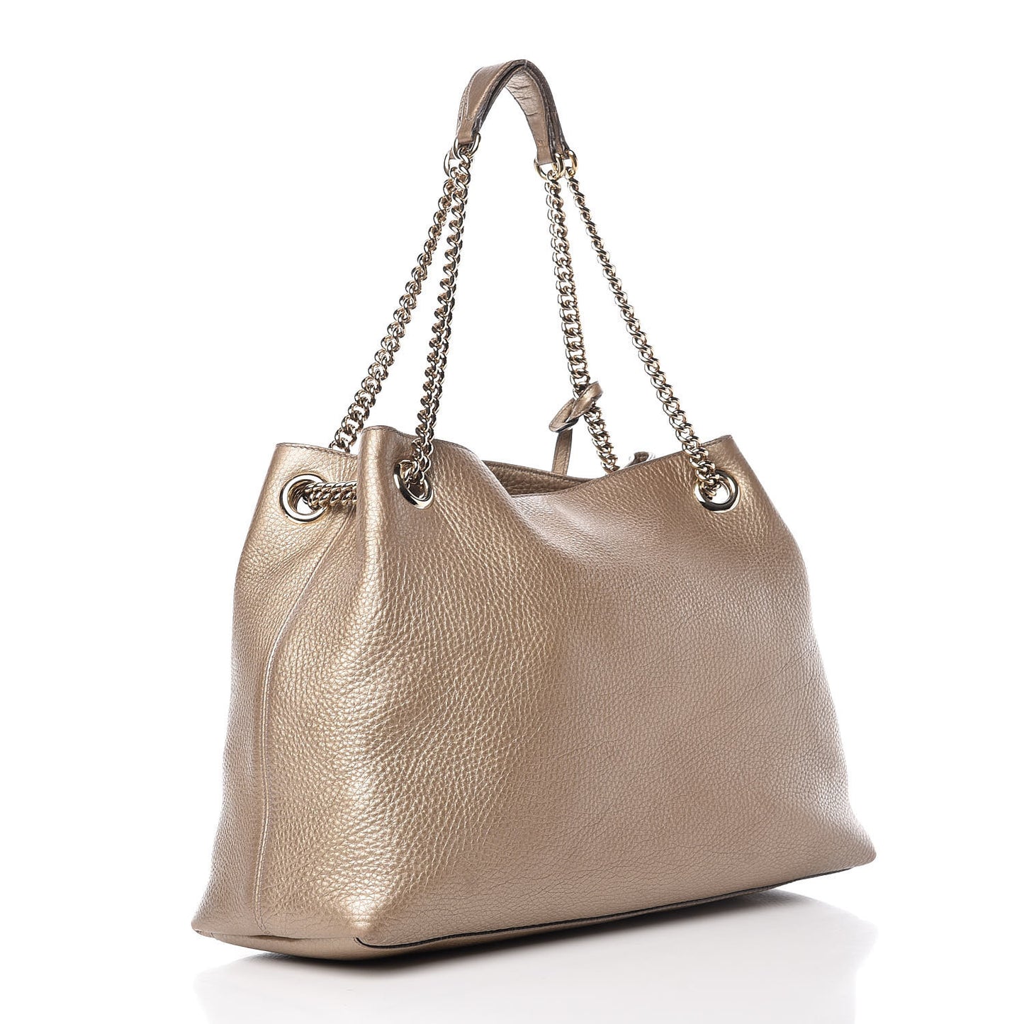 Metallic Pebbled Calfskin Medium Soho Chain Shoulder Bag Golden Beige
