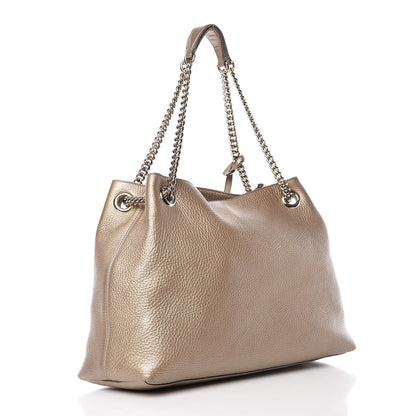Gucci Metallic Pebbled Calfskin Medium Soho Chain Shoulder Bag Golden Beige 3 of 19