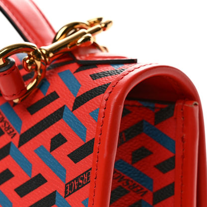 Versace Coated Canvas La Greca Signature Top Handle Bag Blue Red 13 of 13