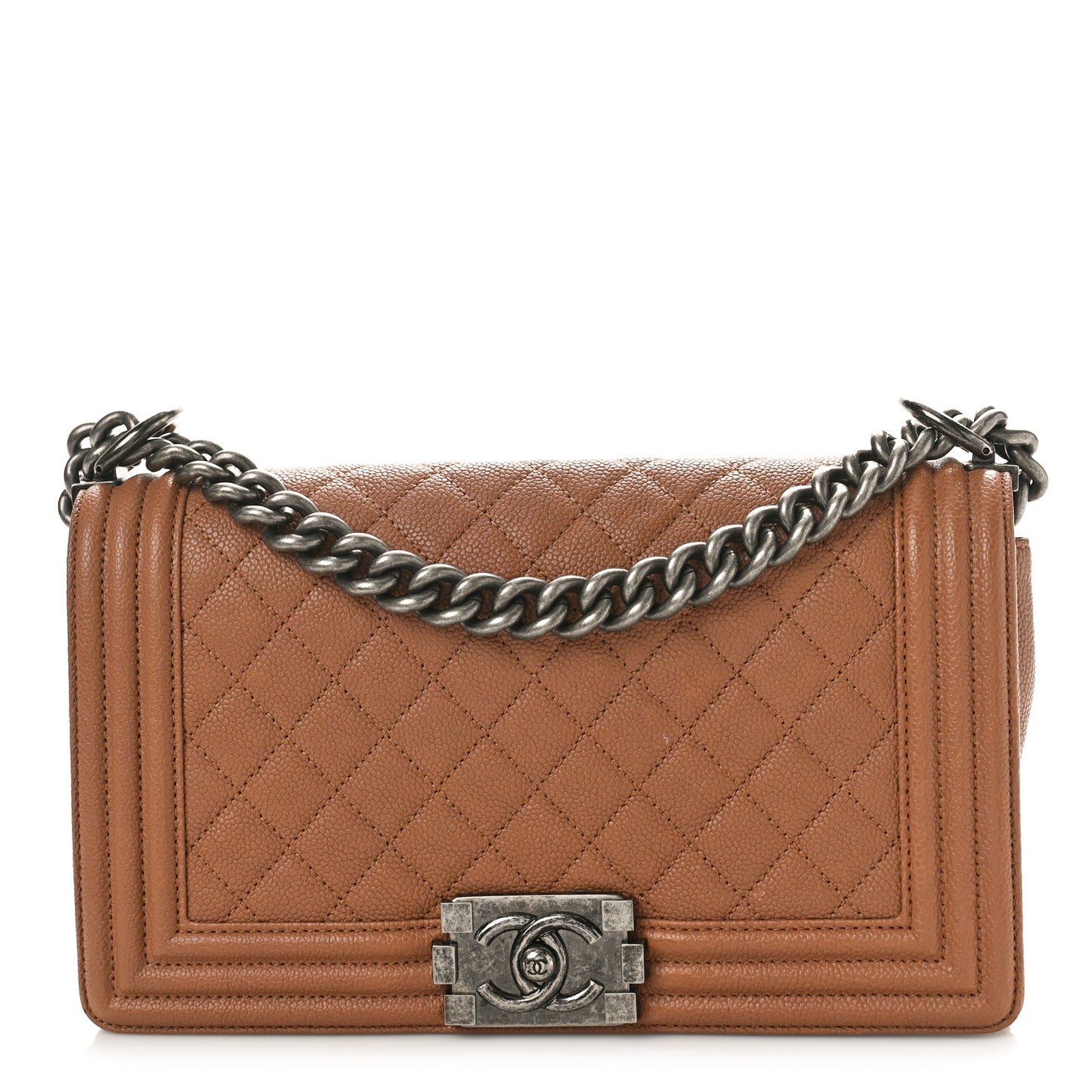 Caviar Quilted Medium Boy Flap Light Brown