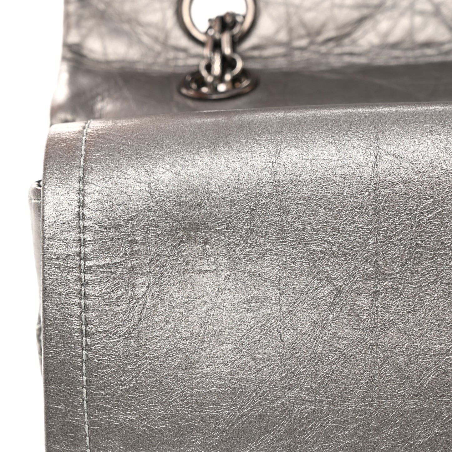 Metallic Aged Calfskin Quilted 2.55 Reissue 227 Flap Dark Silver