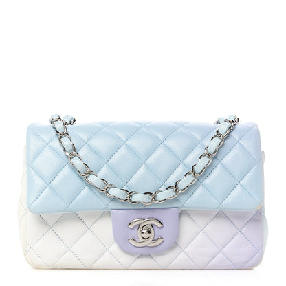 Chanel Perforated Lambskin Quilted Mini Rectangular Flap Light Blue Light Purple White 1 of 13