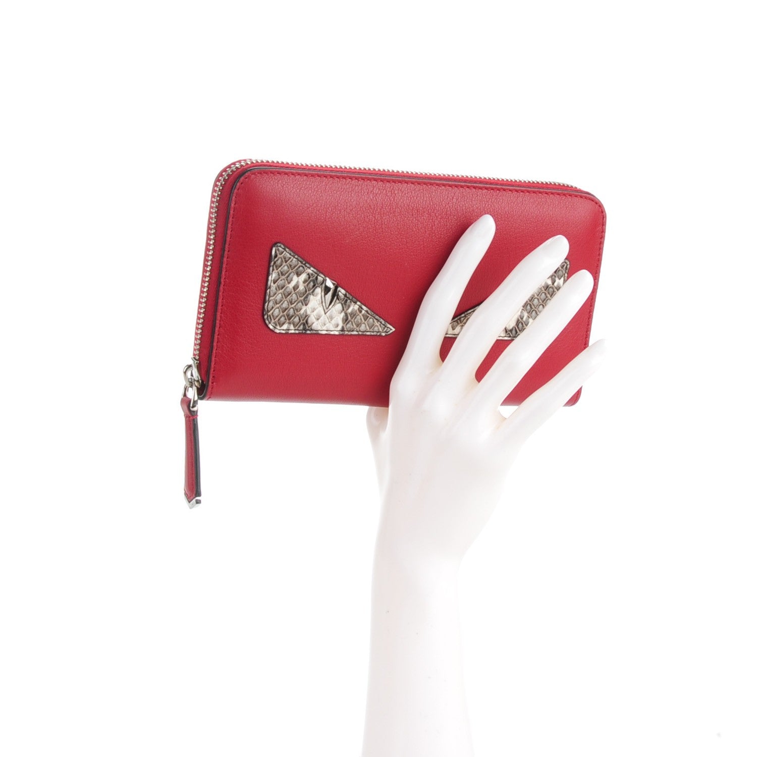 Fendi Vitello Dolce Elaphe Monster Eyes Zip Around Wallet Ribes Naturale 2 of 8