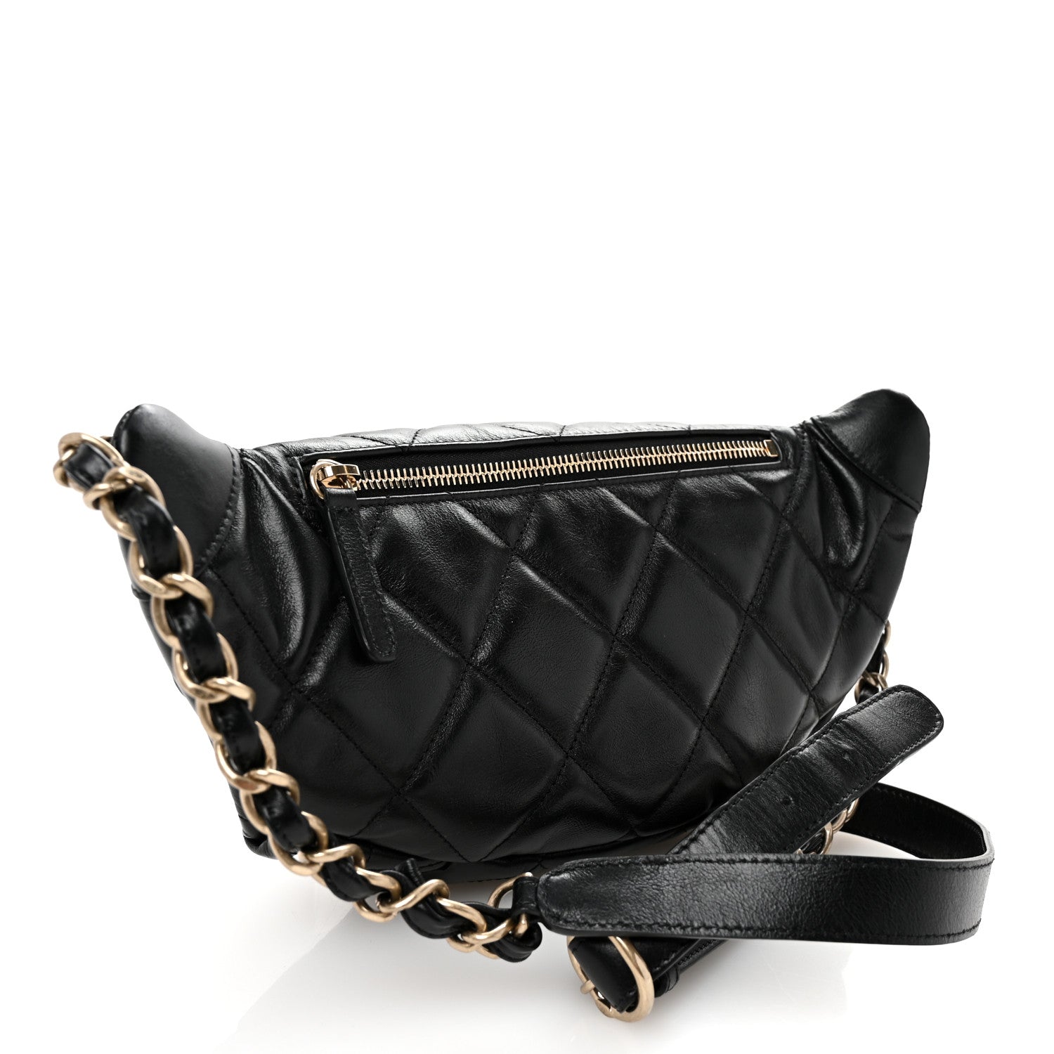 Chanel Shiny Aged Calfskin Quilted CC Pockets Jacket Waist Belt